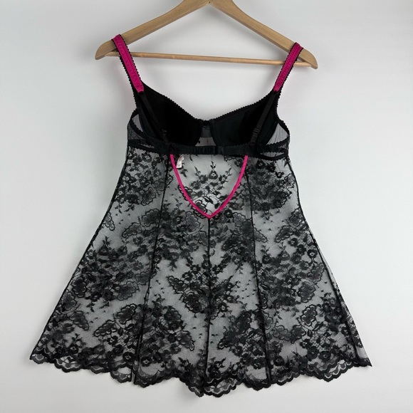 Victoria’s Secret Women’s 34B Silk Lace Babydoll Lingerie – Black & Fuchsia - Picture 5 of 6